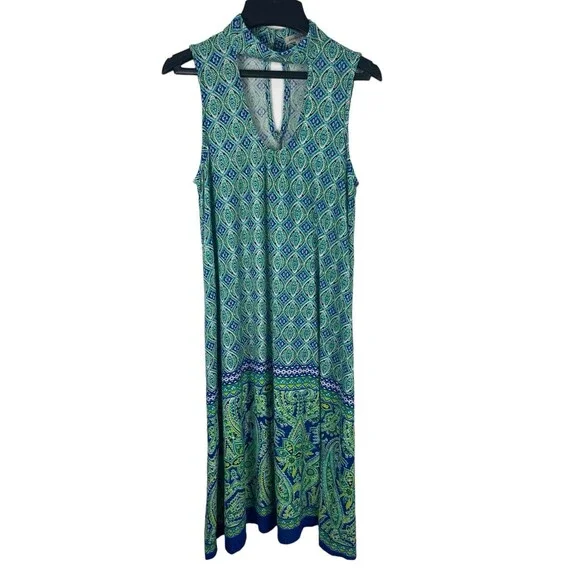 John Paul Richard Sleeveless Moc Keyhole Flip Flop Dress S Lanai Turquoise Ladies